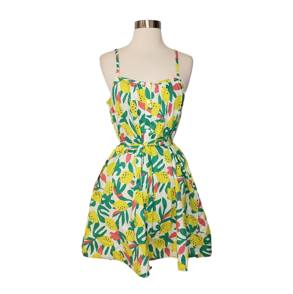 Hanna Andersson Women's Small Lemon Print Button Down Cotton Dress
